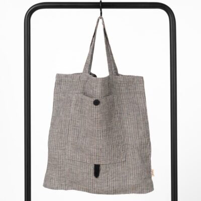 Multicolour checked linen tote bag