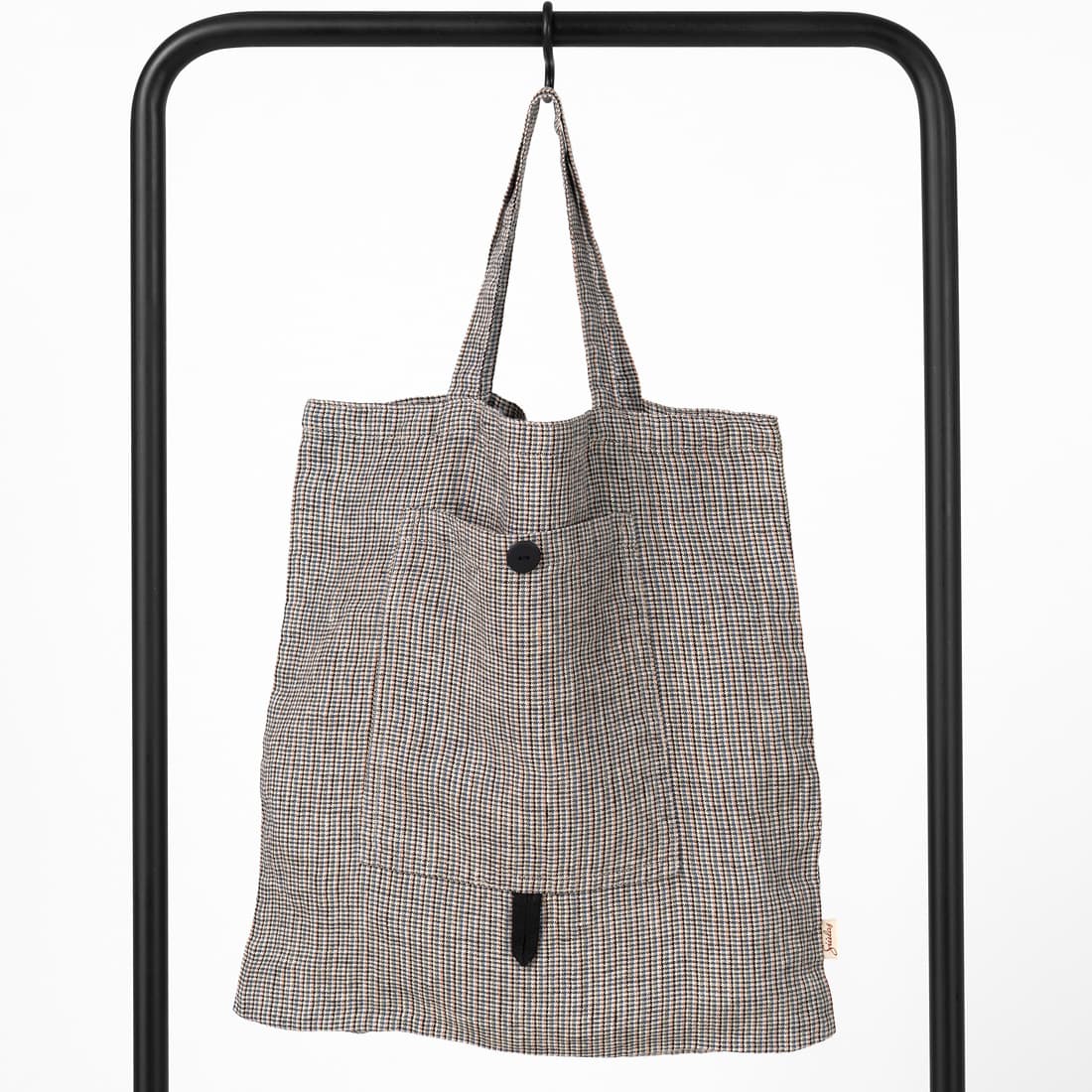 Multicolour checked linen tote bag