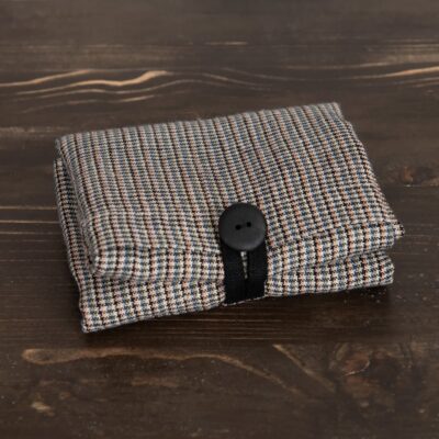Multicolour checked linen tote bag, folded up