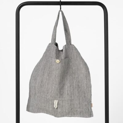 SAGA Tote bag grey striped 5 Grey striped linen tote bag