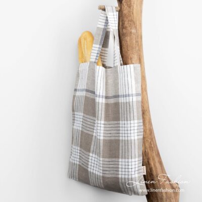 MANDI Tote bag blue 5 Linen shopper bag with checks, mandi.