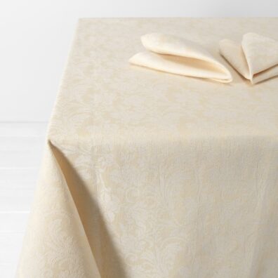 Cream floral linen cotton tablecloth, jacquard