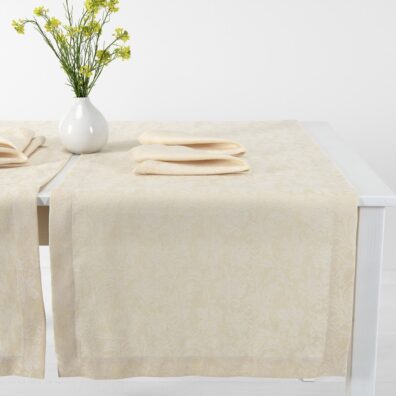 Floral cream linen cotton table runner, floral pattern