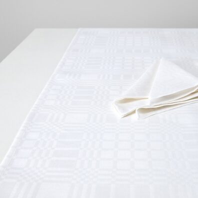 White linen cotton table runner, check pattern