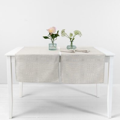 Beige linen cotton table runner, simple hem