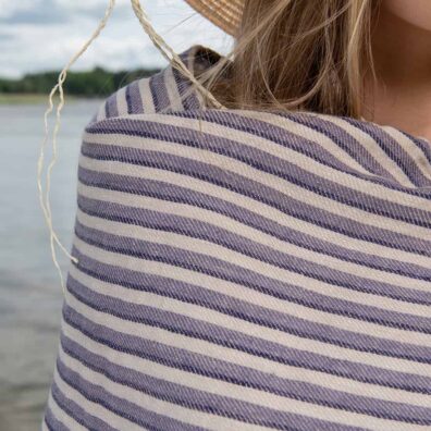 Twill weave striped beach towel, white and violet