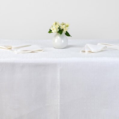 White linen cotton tablecloth, check pattern