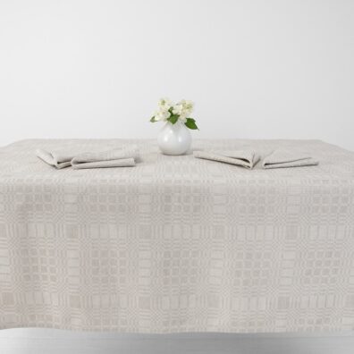 Beige checked linen cotton tablecloth, multiple sizes