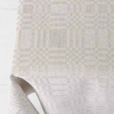 Beige checked linen cotton tablecloth, twill weave
