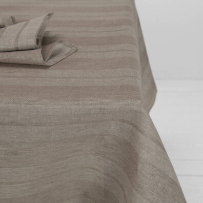 Striped linen tablecloth sand colour, made in EU
