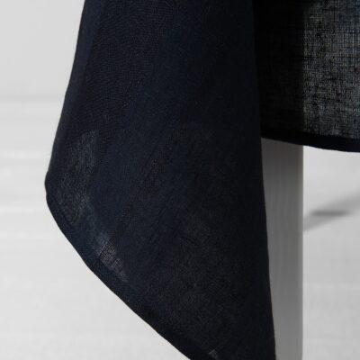 Striped linen tablecloth black-blue colour, simple hem