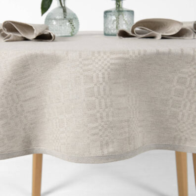 natural beige linen cotton tablecloth, piping hem