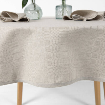 natural beige linen cotton tablecloth, piping hem