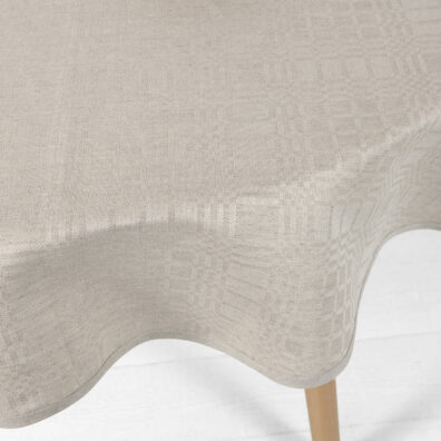 natural beige linen cotton tablecloth, piping hem