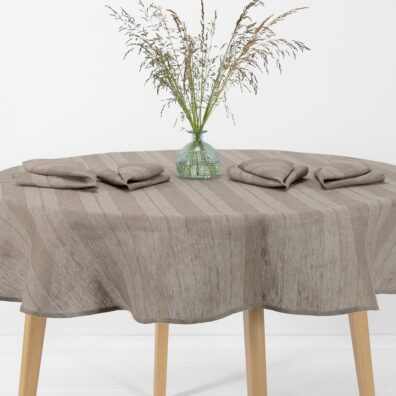 round/oval sandy tablecloth, wide stripes