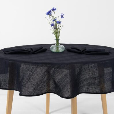 round/oval black-blue tablecloth, wide stripes