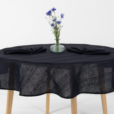 round/oval black-blue tablecloth, wide stripes
