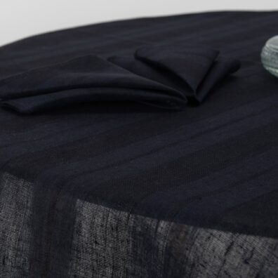 round/oval black-blue tablecloth, 100% linen