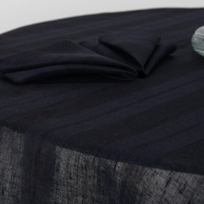 round/oval black-blue tablecloth, 100% linen
