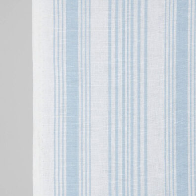 Narrow linen cotton fabric white with light blue stripes, 50cm wide
