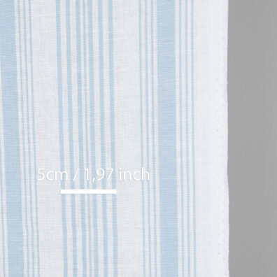 Narrow linen cotton fabric white with light blue stripes, with measurements