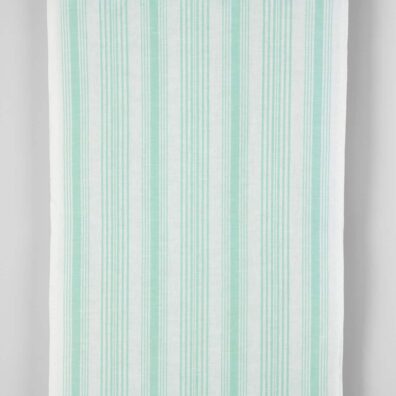 Narrow linen cotton fabric white with mint green stripes