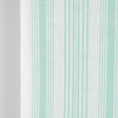 Narrow linen cotton fabric white with mint green stripes, 50cm wide