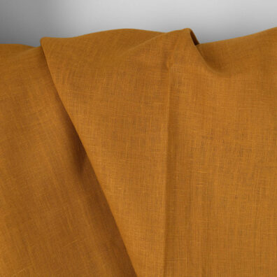 Linen fabric plain ginger yellow, medium weight