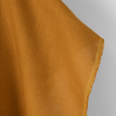 Linen fabric plain ginger yellow, pure linen
