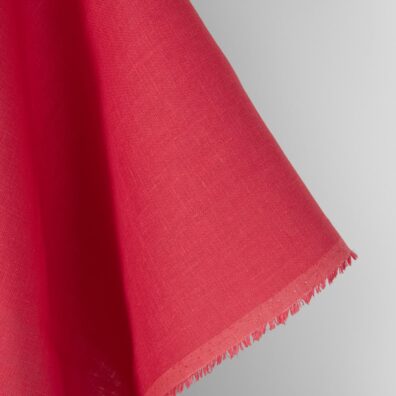 Linen fabric plain vibrant pink-red, pure linen
