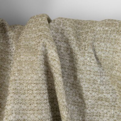 Linen fabric white and green small floral pattern
