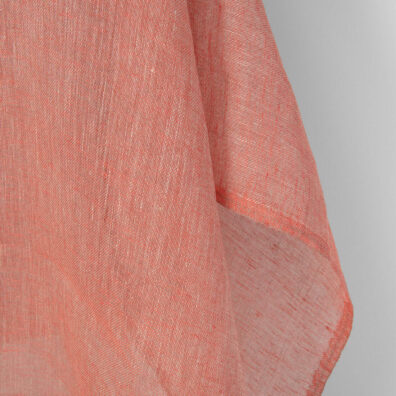 Linen fabric natural and salmon red gauze, fabric edge