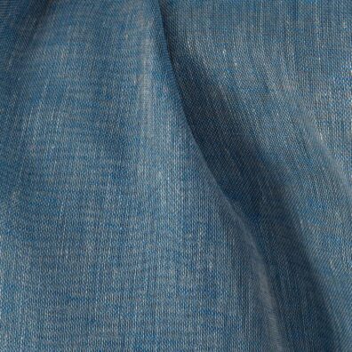 Linen fabric natural and electric blue gauze, plain weave