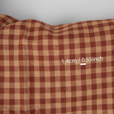 Linen fabric in red and brown checks, with measurements