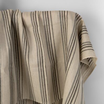 Linen fabric beige with grey stripes