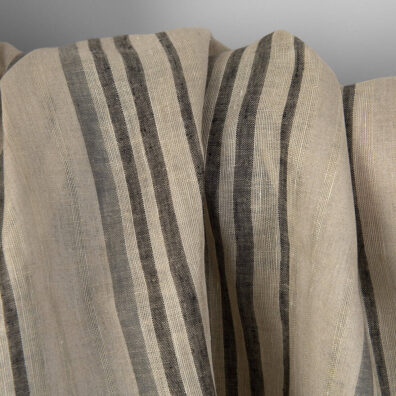 Linen fabric beige with grey stripes, dense and sparse weave