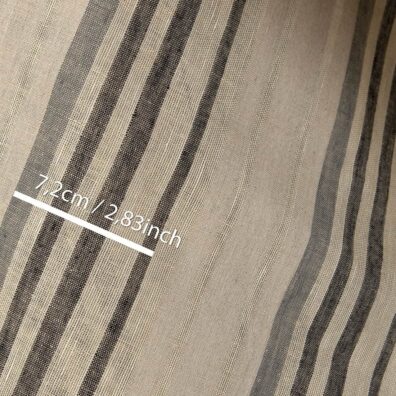 Linen fabric beige with grey stripes, with measurements