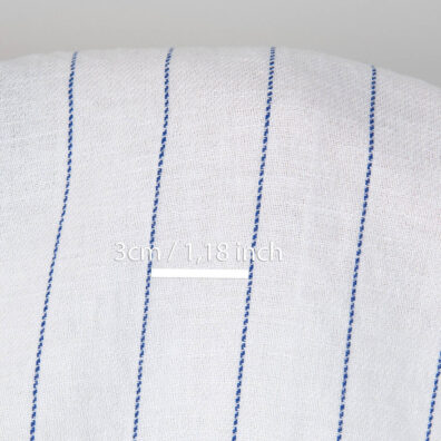Washed linen cotton fabric white with blue stripes, with measurements