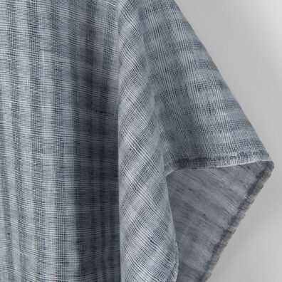 Linen fabric small grey open-weave checks, pure linen