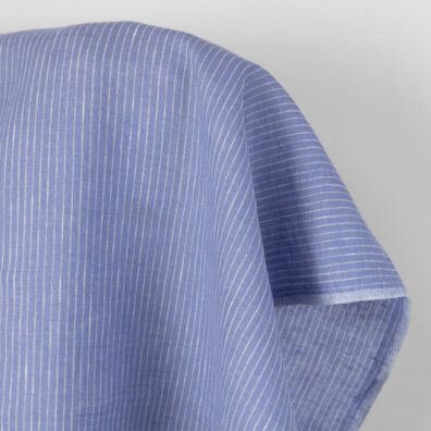 Linen fabric periwinkle with cream stripes, pure linen