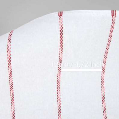 Linen cotton fabric white with red dashed stripes, with measurements