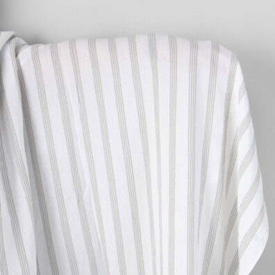 Washed linen cotton fabric white with blue and grey stripes