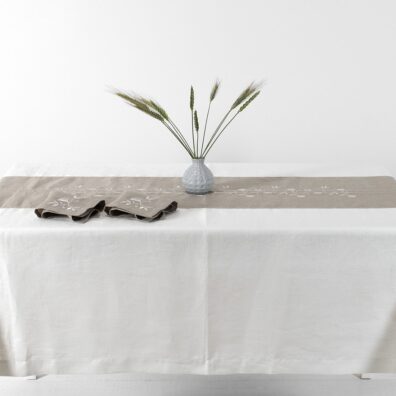 Off-white tablecloth with natural linen middle, 100% linen