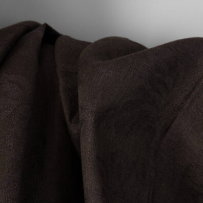 Dark brown jacquard linen fabric with flowers, jacquard weave