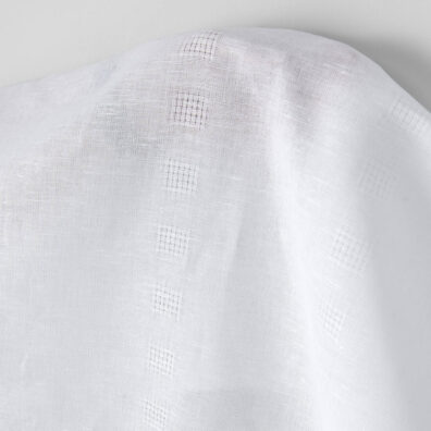 Linen cotton fabric bright white with two rows of checks, optical white