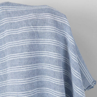 Wide washed linen cotton fabric blue with white stripes, 285cm width