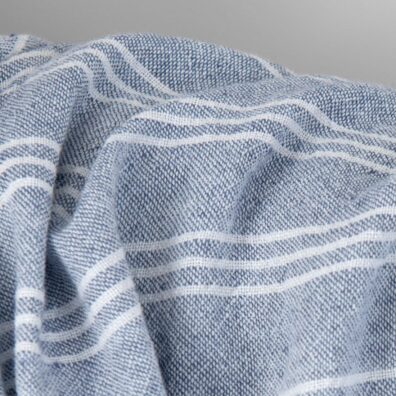 Wide washed linen cotton fabric blue with white stripes, specially washed soft to touch