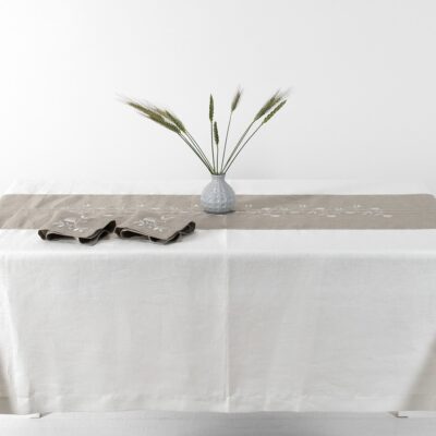 Off-white tablecloth with natural linen middle, 100% linen