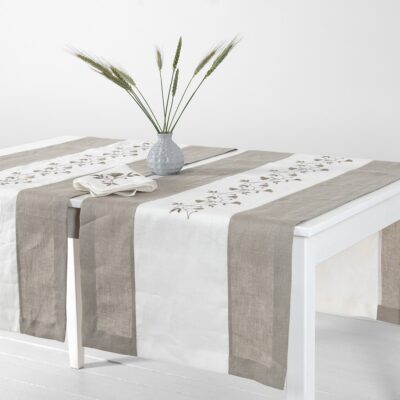 ORSON Table runner natural linen 4 Natural linen table runner with white middle