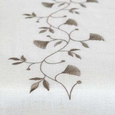 ORSON Table runner natural linen 6 Natural linen table runner with white middle, floral stitching